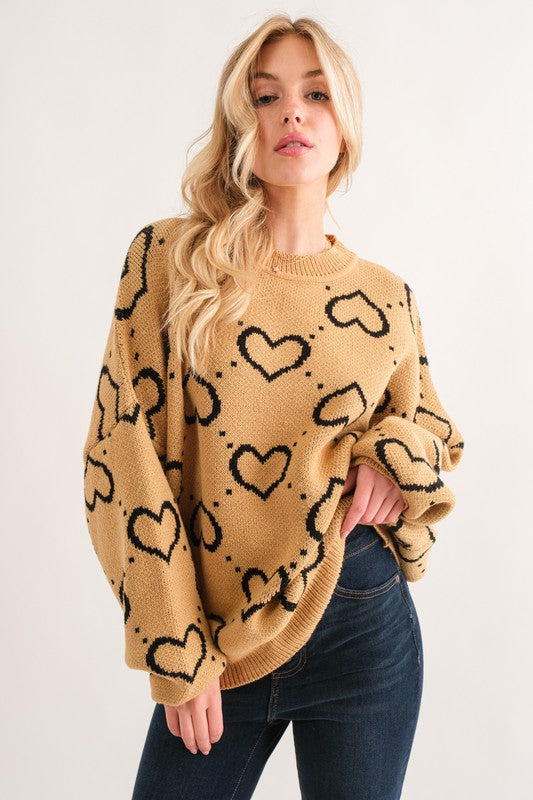 NOTHING BUT LOVE HEART SWEATER - SAND - FINAL SALE