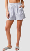 ELOISE STRIPED POCKETED PULL-ON SHORTS - GREY/WHITE