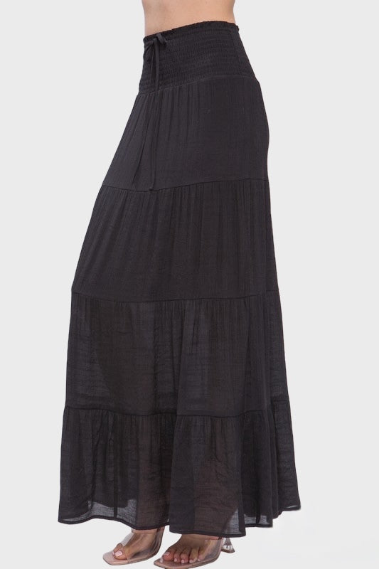 REAL LOVE TIERED MAXI SKIRT - BLACK