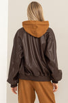IT GIRL FAUX LEATHER OVERSIZED BOMBER JACKET - BROWN