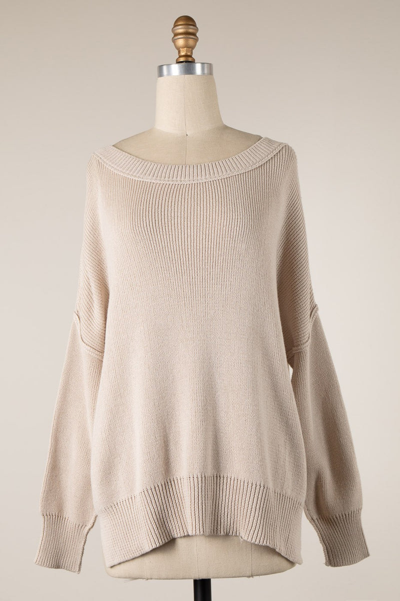 ALL SEASONS RIBBED KNIT PULLOVER - BEIGE