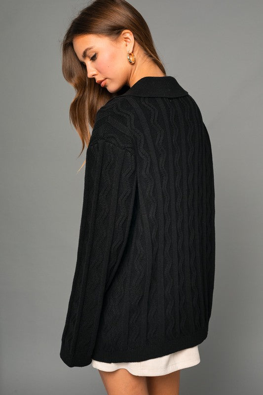 ALL OR NOTHING COLLARED KNIT CARDIGAN - BLACK