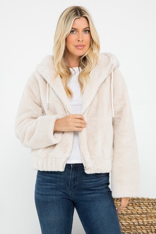 WARMING UP FAUX FUR HOODED JACKET