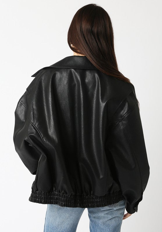 DOWNTOWN FAUX LEATHER BOMBER JACKET