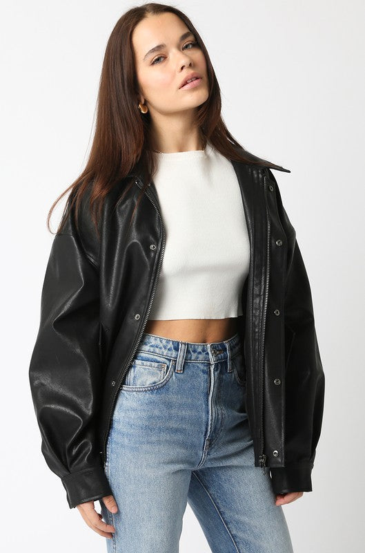 DOWNTOWN FAUX LEATHER BOMBER JACKET