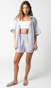 ELOISE STRIPED POCKETED PULL-ON SHORTS - GREY/WHITE
