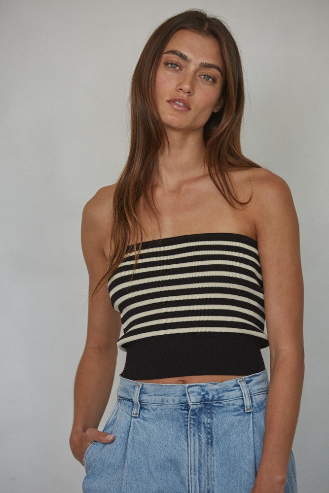RUNNING LATE STRIPED KNIT TUBE TOP