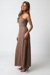 MIRANDA STRAPLESS LINEN BLEND MAXI DRESS - TAUPE/BLACK