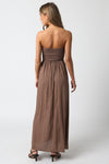 MIRANDA STRAPLESS LINEN BLEND MAXI DRESS - TAUPE/BLACK