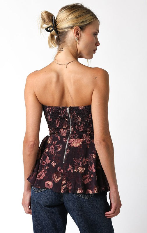 LOVE LETTER STRAPLESS FLORAL TOP