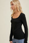 BLAKE RIBBED LONG SLEEVE TOP - BLACK