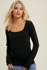 BLAKE RIBBED LONG SLEEVE TOP - BLACK