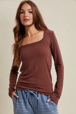 BLAKE RIBBED LONG SLEEVE TOP - ESPRESSO