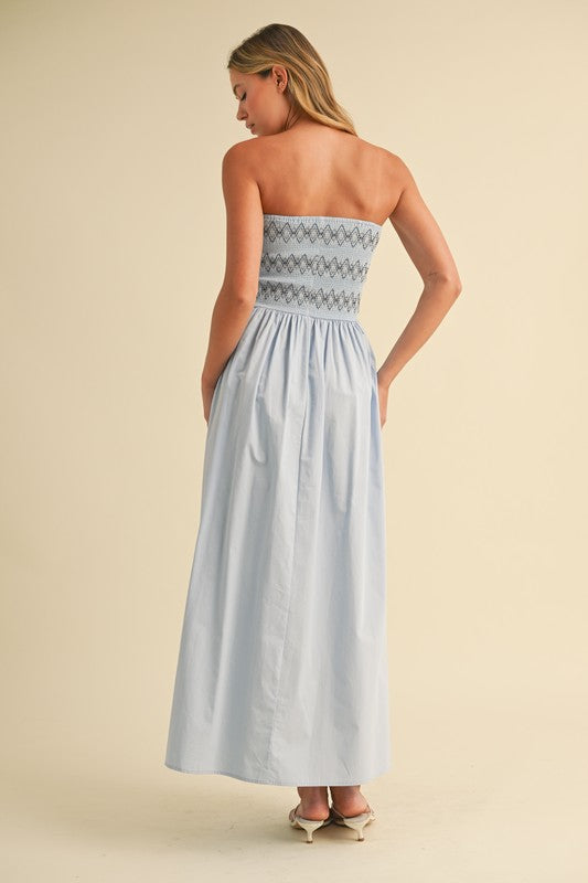 BY THE SEA STRAPLESS MIDI DRESS