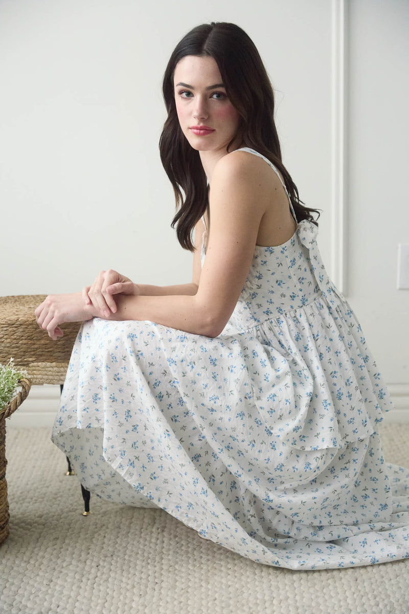 STILL IN LOVE FLORAL TIERED MIDI DRESS
