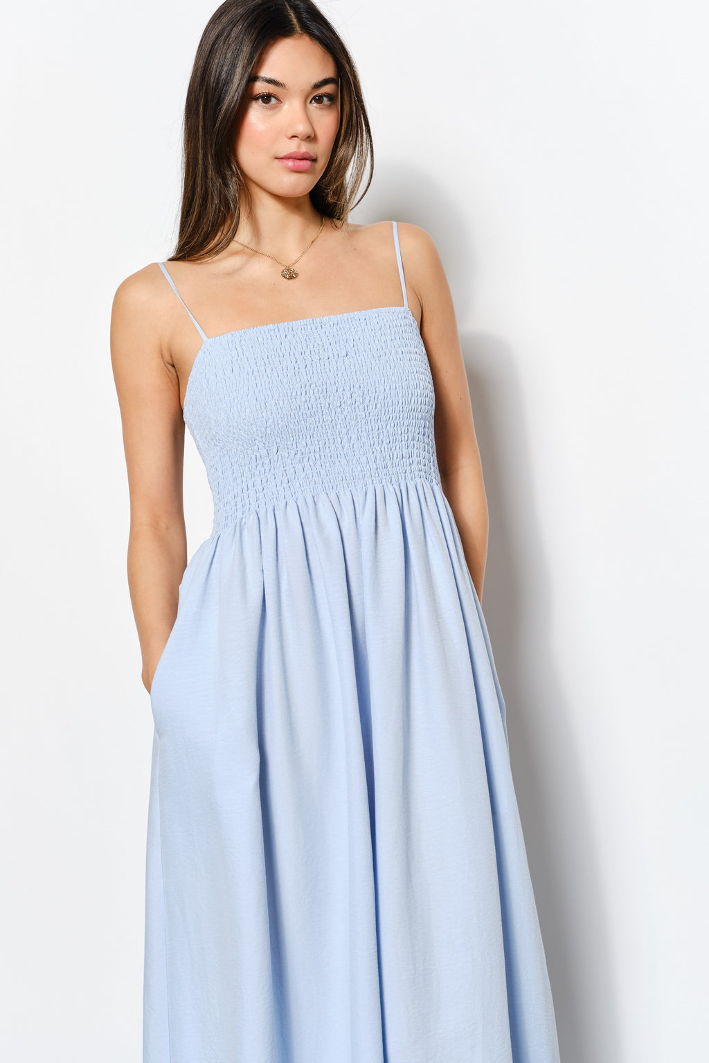 OCEAN EYES SMOCKED MAXI DRESS