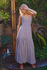 STARSTRUCK CHECKERED MAXI DRESS - BROWN/WHITE