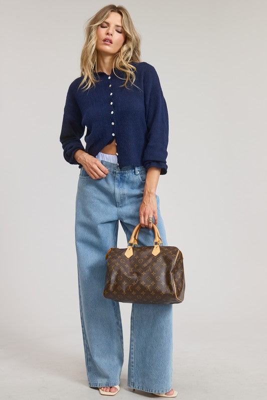 SET THE VIBES LIGHTWEIGHT CARDIGAN - NAVY