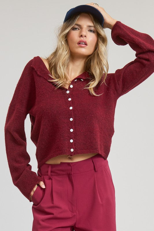 SET THE VIBES LIGHTWEIGHT CARDIGAN - BURGUNDY