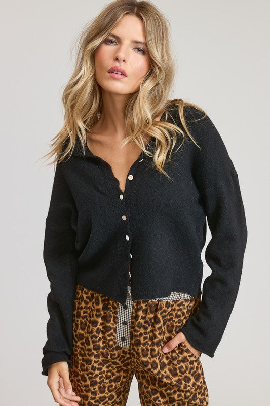 SET THE VIBES LIGHTWEIGHT CARDIGAN - BLACK
