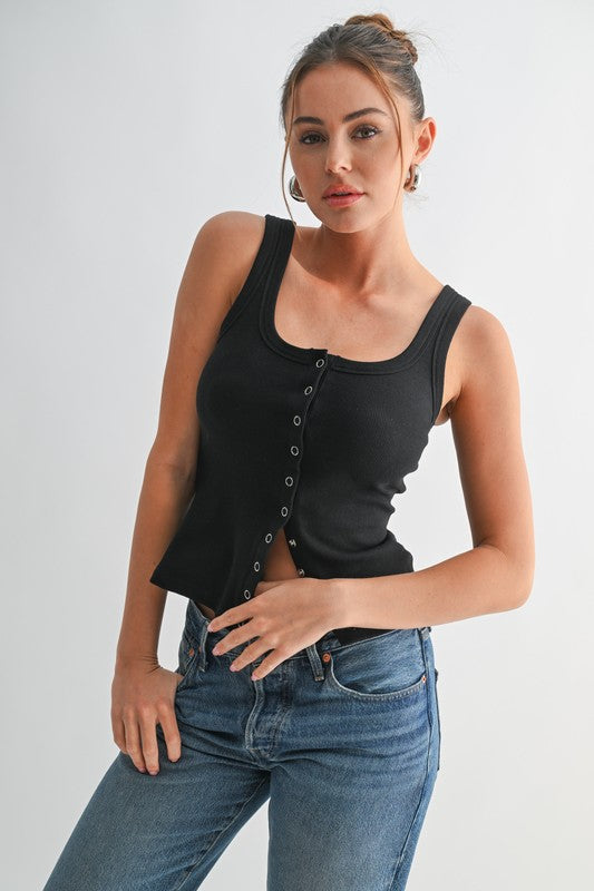 BROADWAY RIBBED HENLEY TANK - BLACK