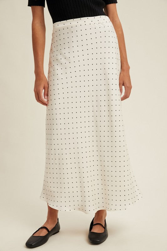 NINA POLKA DOT SATIN MIDI SKIRT