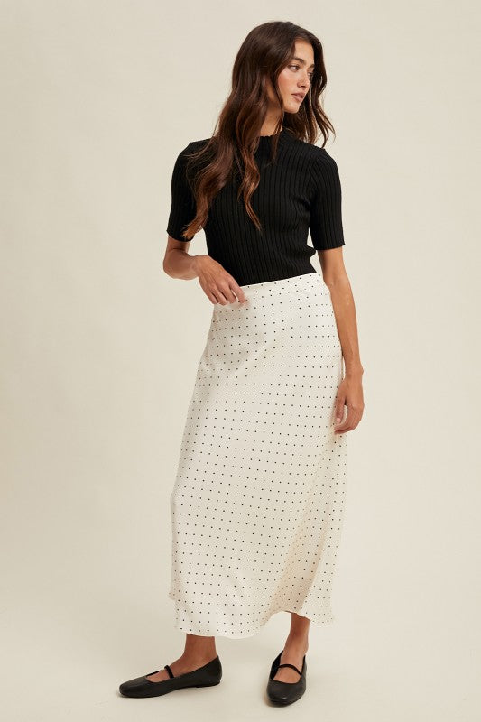 NINA POLKA DOT SATIN MIDI SKIRT