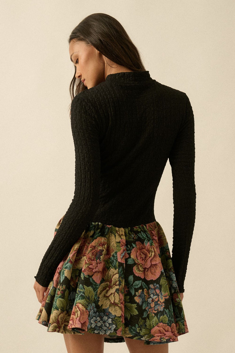 ISABELLA KNIT FLORAL TAPESTRY MINI DRESS
