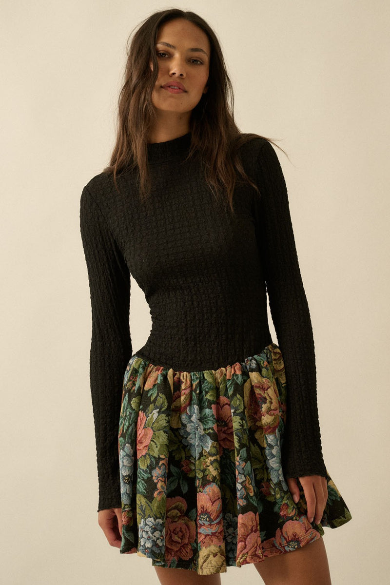 ISABELLA KNIT FLORAL TAPESTRY MINI DRESS