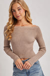 LOST LOVE OFF THE SHOULDER RIBBED KNIT TOP