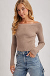 LOST LOVE OFF THE SHOULDER RIBBED KNIT TOP