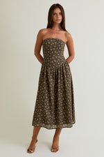 GARDEN PARTY STRAPLESS FLORAL MIDI DRESS