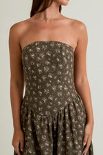 GARDEN PARTY STRAPLESS FLORAL MIDI DRESS