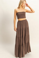 CABO SMOCKED TOP AND MAXI SKIRT SET - BROWN