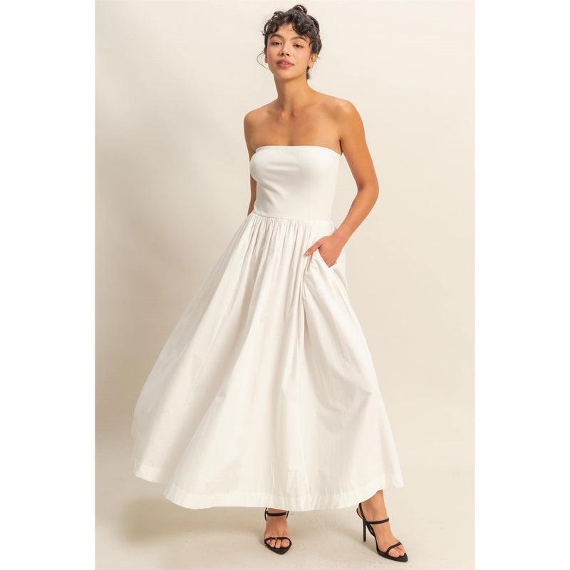 SERAFINA STRAPLESS MIDI DRESS