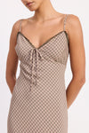 ALWAYS LATE PLAID MAXI DRESS - BROWN/PINK