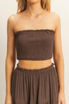 CABO SMOCKED TOP AND MAXI SKIRT SET - BROWN