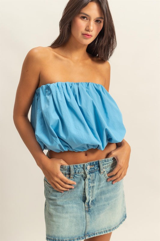 MY TIME BUBBLE HEM TOP - BLUE