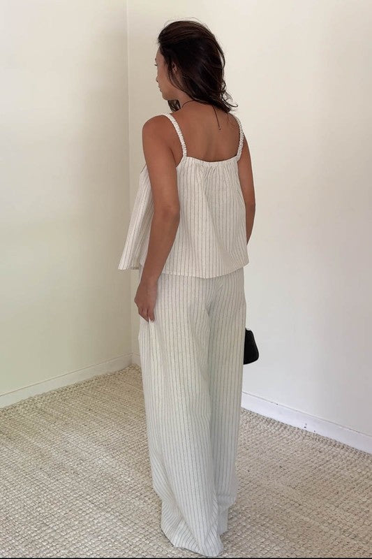 COOL GIRL STRIPED LINEN POCKETED PANTS