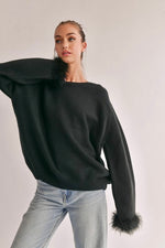 MATERIAL GIRL FEATHER CUFF KNIT SWEATER - BLACK