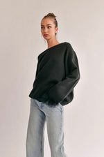 MATERIAL GIRL FEATHER CUFF KNIT SWEATER - BLACK