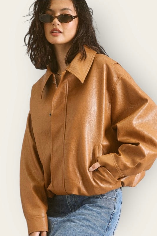 MANHATTAN FAUX LEATHER BOMBER JACKET