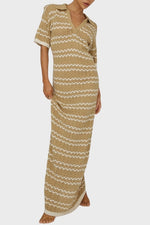 CATCH FEELINGS CROCHET KNIT MAXI DRESS - BEIGE/WHITE