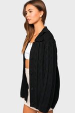 ALL OR NOTHING COLLARED KNIT CARDIGAN - BLACK - FINAL SALE