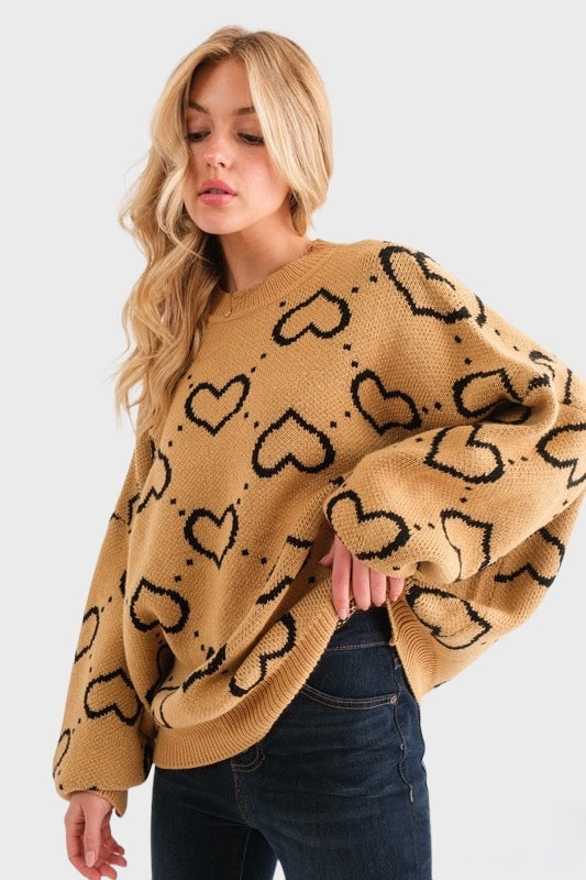 NOTHING BUT LOVE HEART SWEATER - SAND - FINAL SALE