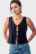 FRANCESCA TIE FRONT VEST TOP - BLACK