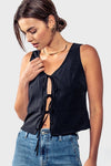 FRANCESCA TIE FRONT VEST TOP - BLACK