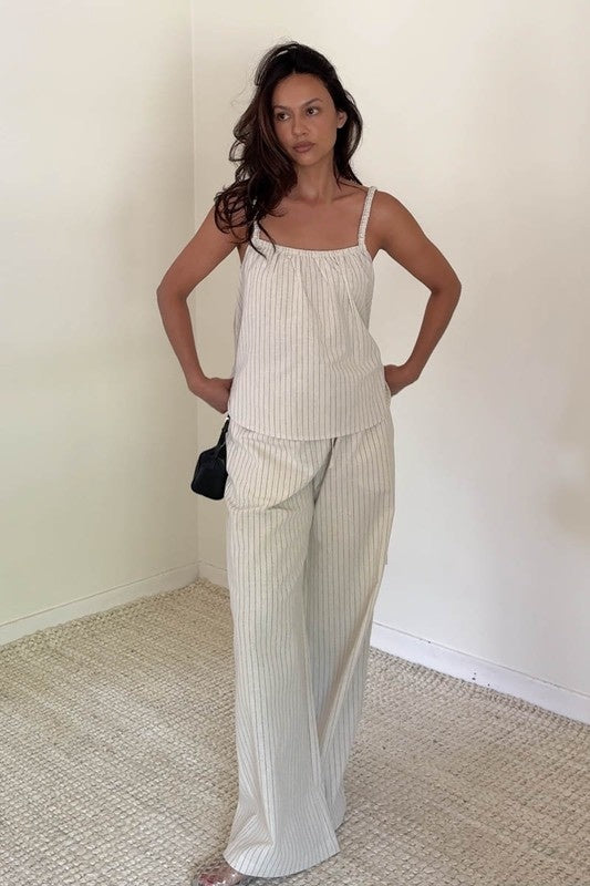 COOL GIRL STRIPED LINEN POCKETED PANTS