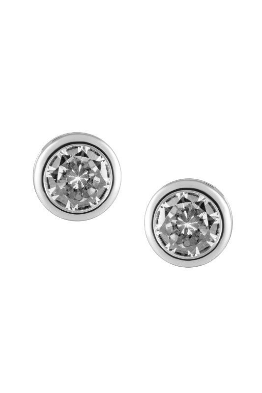 BETH BEZEL STUD EARRINGS - SILVER