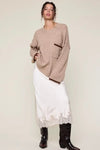 FOREVER YOUNG LACE HEM SATIN MIDI SKIRT